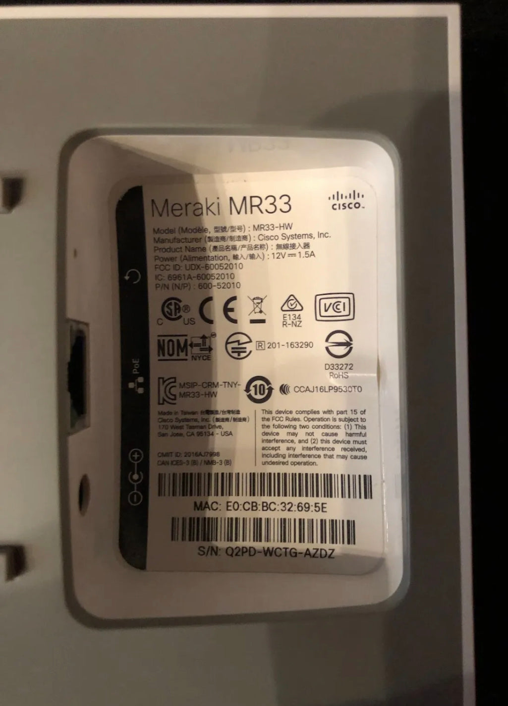 Nicht beanspruchter Cisco MR33-HW Meraki MR Series MR33 Cloud Managed Access Point