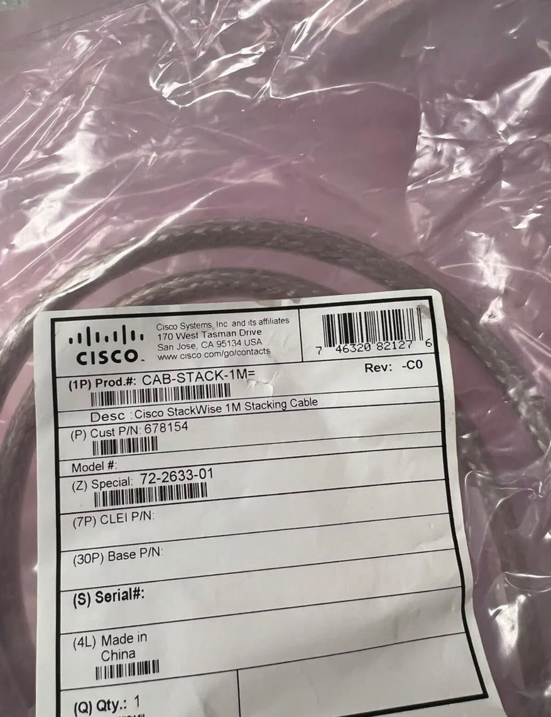 CISCO 72-2633-01 КАБЕЛЬ ДЛЯ ШТАБИРОВАНИЯ CAB-STACK-1M