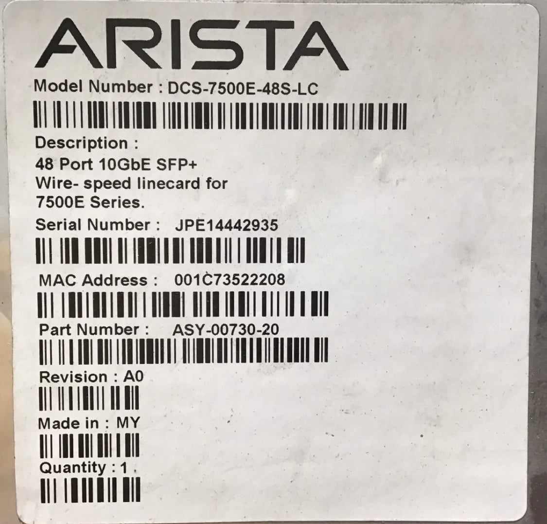 Arista DCS-7500E-48S-LC 48 Port 1/10GbE SFP+ Wire-Speed Line Card für 7500E