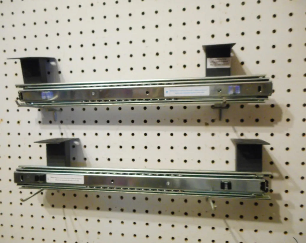 PAIR RACKMOUNT DRAWER/KEYBOARD RAIL SLIDE SETS WITH RISERS/HANGERS 18 to 36 1/2