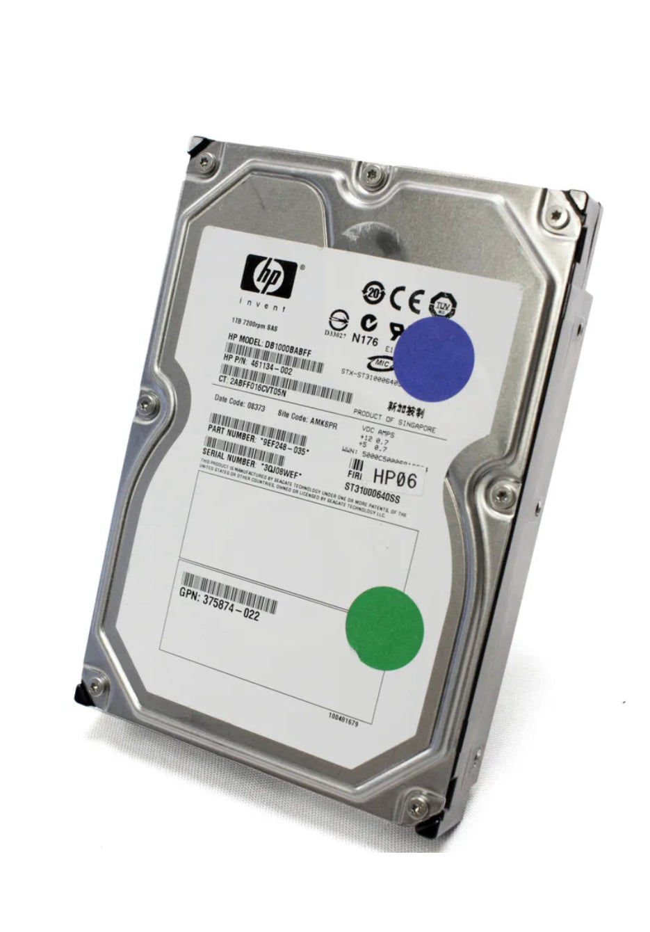 HP 461134-002 1 TB DB1000BABFF ST31000640SS 3,5-Zoll-SAS-Festplatte mit 7,2 KB