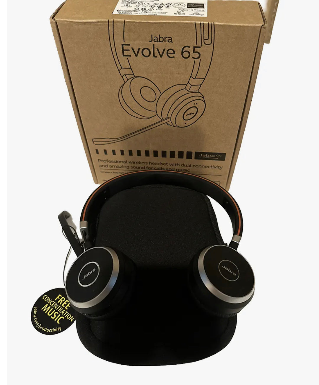 Jabra Evolve 65 Stereo-Bluetooth-Headset mit Originalverpackung und Tragetasche