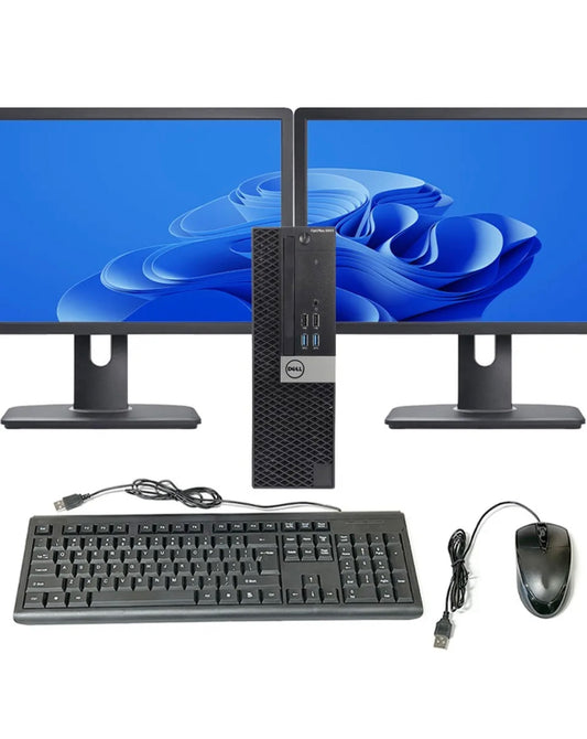 Компьютер Dell Desktop i5 SFF, 16 ГБ, 240 ГБ, твердотельный накопитель, двойной 22-дюймовый ЖК-дисплей, Windows 10 Pro, Wi-Fi