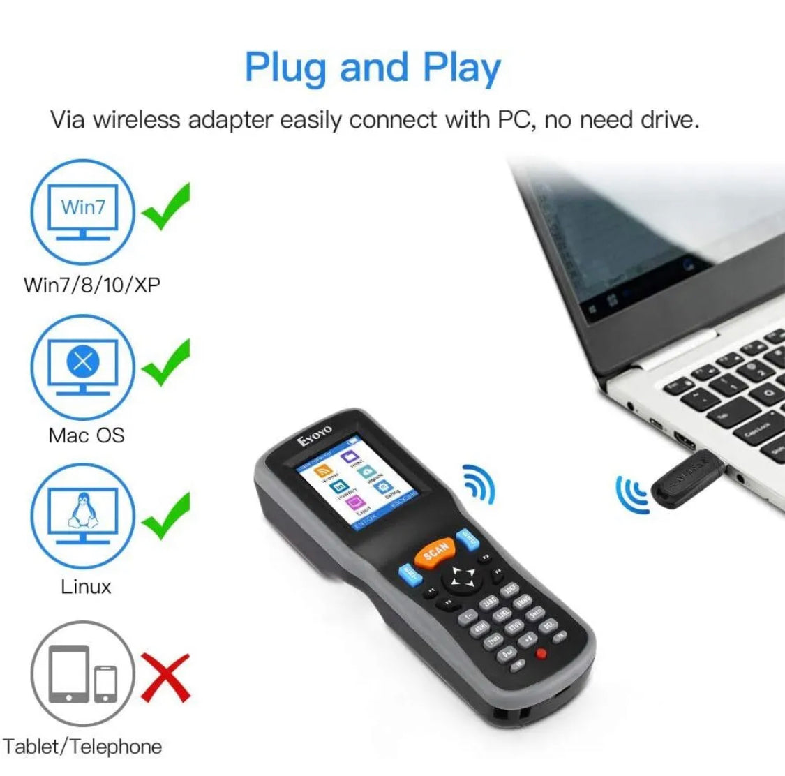 Сборщик данных сканера штрих-кода сканера инвентаря Eyoyo беспроводной для склада