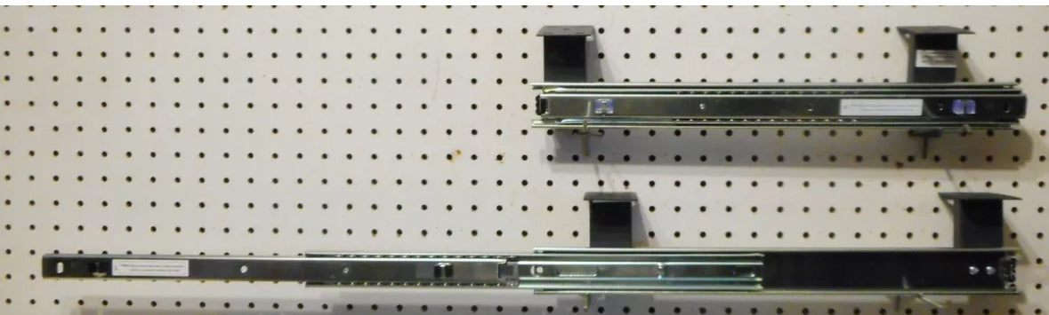 PAIR RACKMOUNT DRAWER/KEYBOARD RAIL SLIDE SETS WITH RISERS/HANGERS 18 to 36 1/2