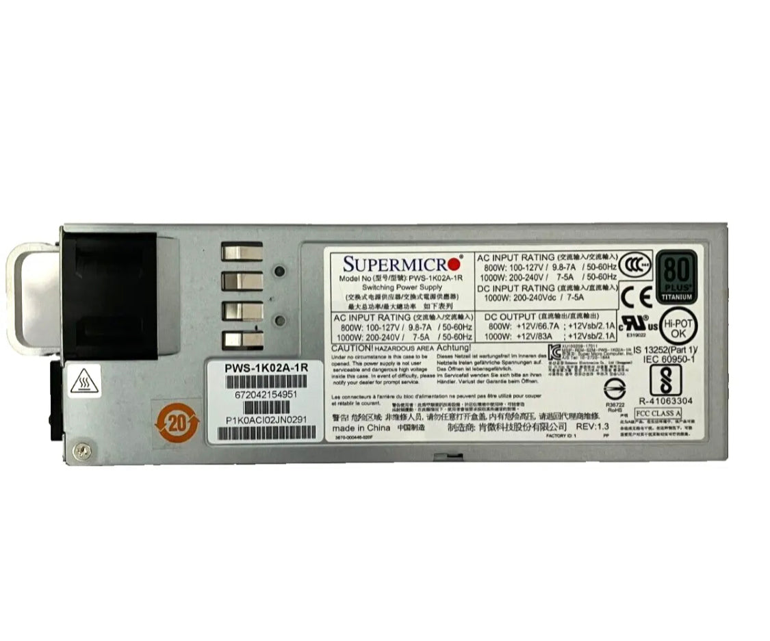 SUPERMICRO PWS-1K02A-1R 1000W SWITCHING POWER SUPPLY