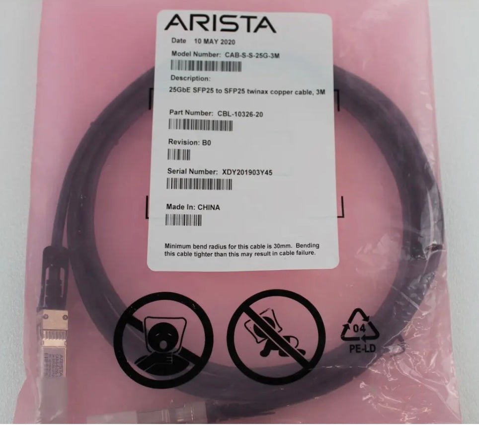 Arista CAB-S-S-25G-3M 25GbE SFP25 to SFP25 2M Twinax Copper Direct Attach Cable