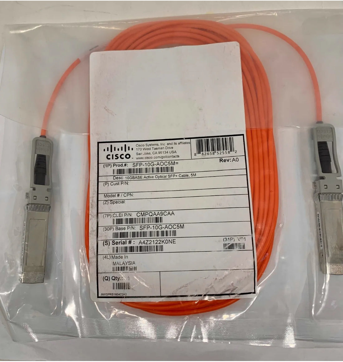 Brand New CISCO SFP-10G-AOC5M 5M 10GBASE ACTIVE OPTICAL SFP