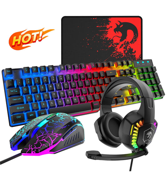 Wired Gaming Keyboard, Headset and Mouse / Pad RGB LED Rainbow Backlit for Computer Desktop