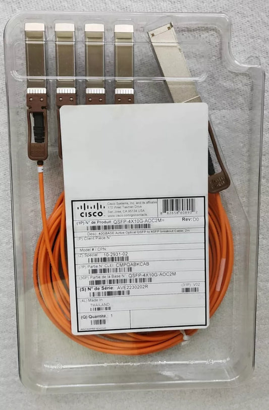 Cisco QSFP-4X10G-AOC2M 40GBASE Active Optical QSFP to 4SFP Breakout Cable, 2m