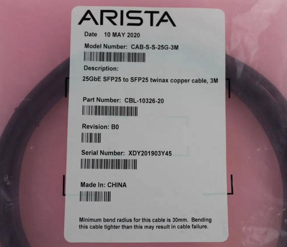 Arista CAB-S-S-25G-3M 25GbE SFP25 to SFP25 2M Twinax Copper Direct Attach Cable