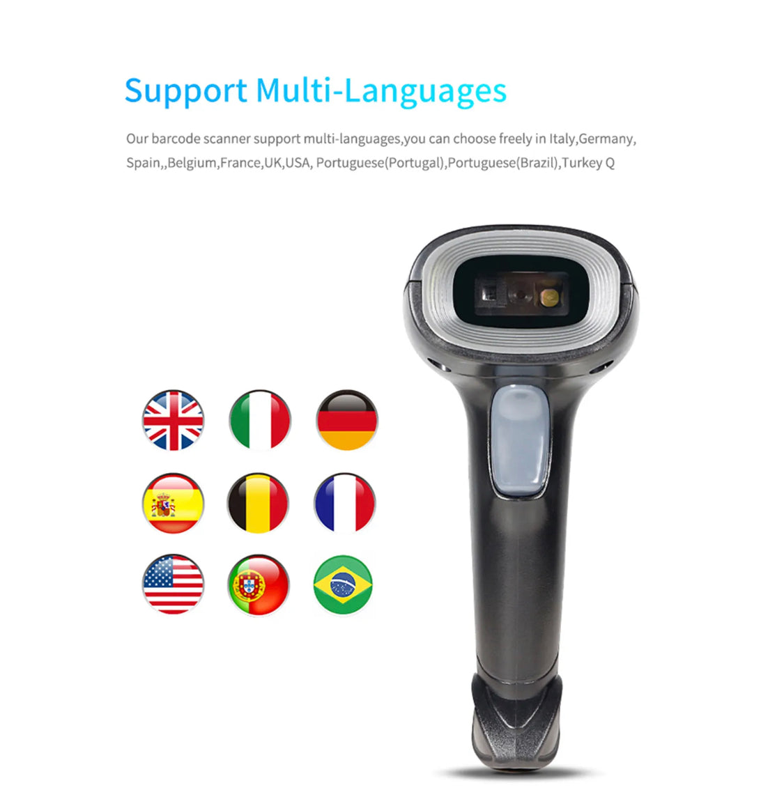 Handheld USB 1D 2D QR Barcode Scanner Wired Bar Code Reader with Stand P3V6