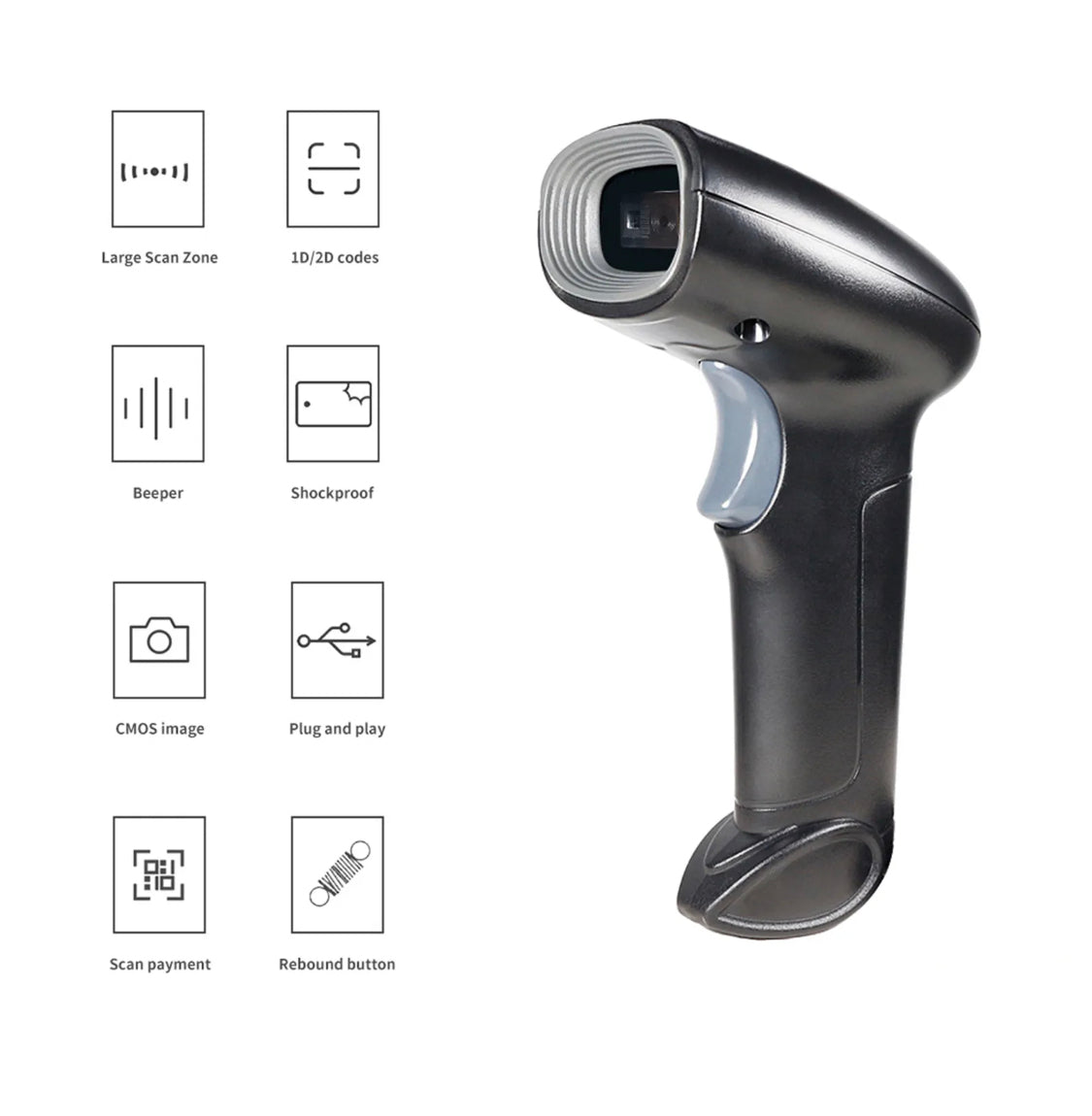 Handheld USB 1D 2D QR Barcode Scanner Wired Bar Code Reader with Stand P3V6