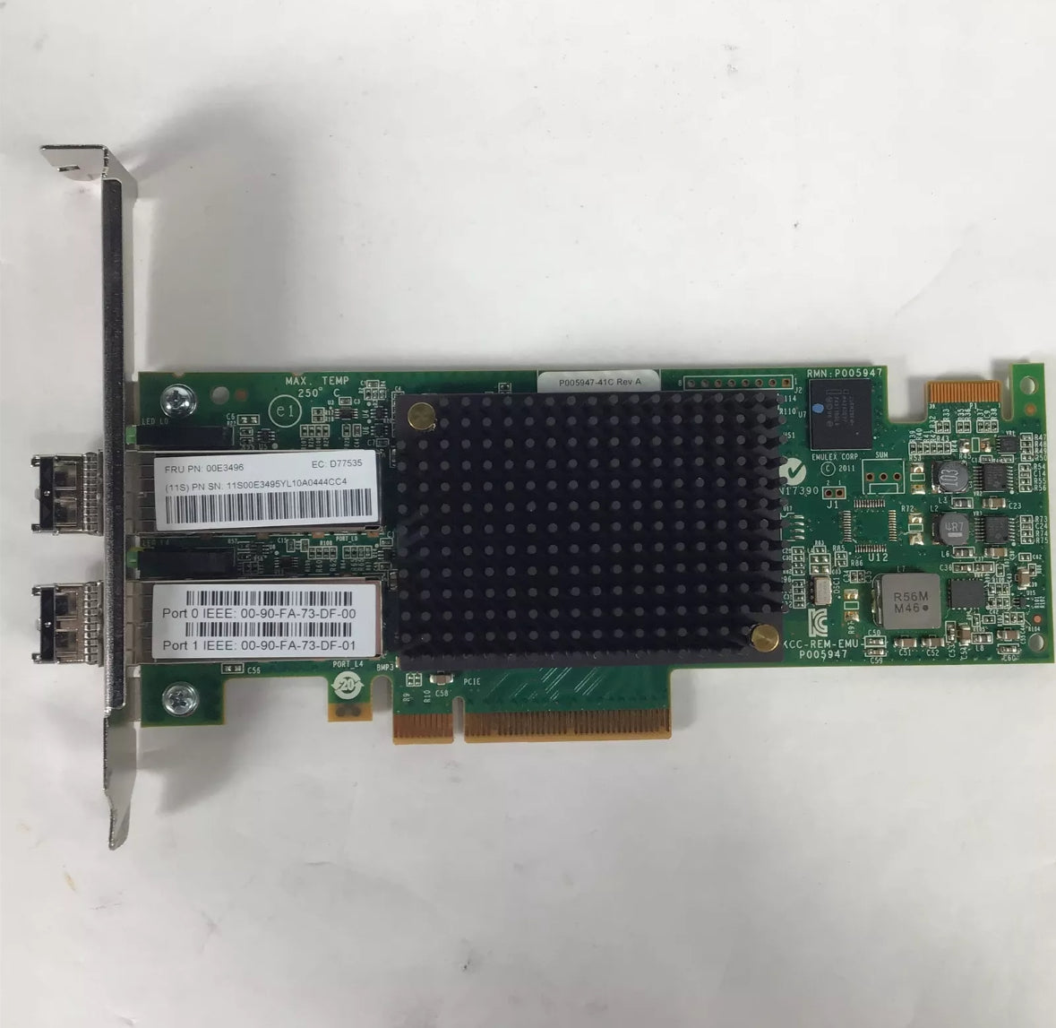 Emulex LightPulse LPE16002 Dual Port Fibre Channel Host Bus Adapter Card 00E3496