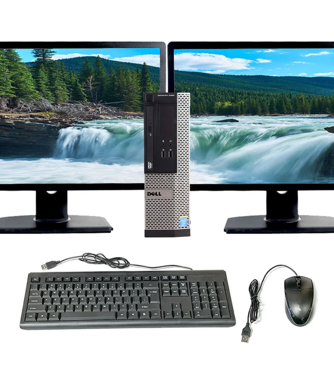 Dell Desktop Computer BUNDLE with i3 16GB 2TB HD 512GB SSD Dual 22" inch monitors Windows 10 Pro PC Wi-Fi