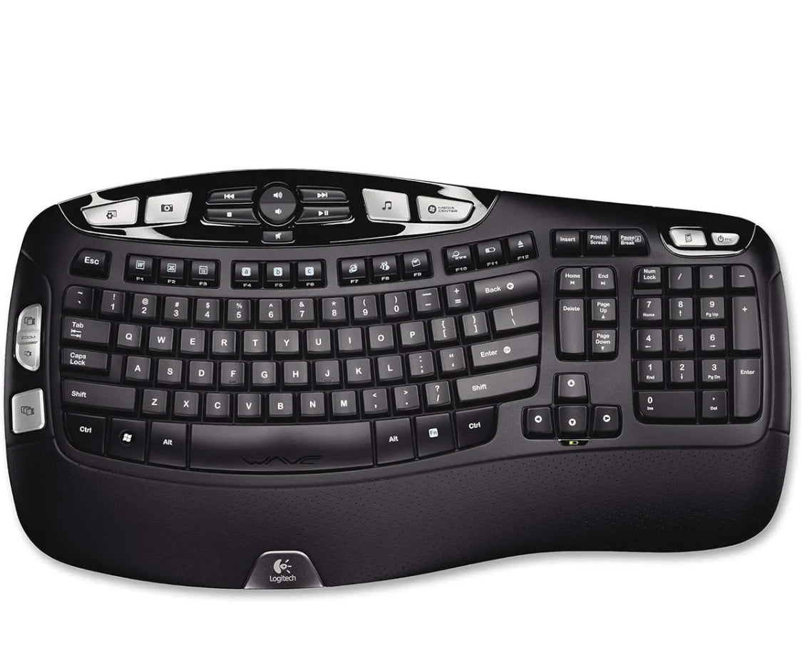 Logitech K350 Ergonomic Full-size Wireless Keyboard, 2.4Ghz, USB Receiver, Black