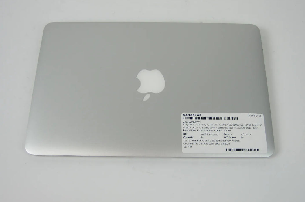 2015 Apple MacBook Air A1465 11" 4GB DDR3 121GB SSD i5-5250U 1.6GHz - Grade B+