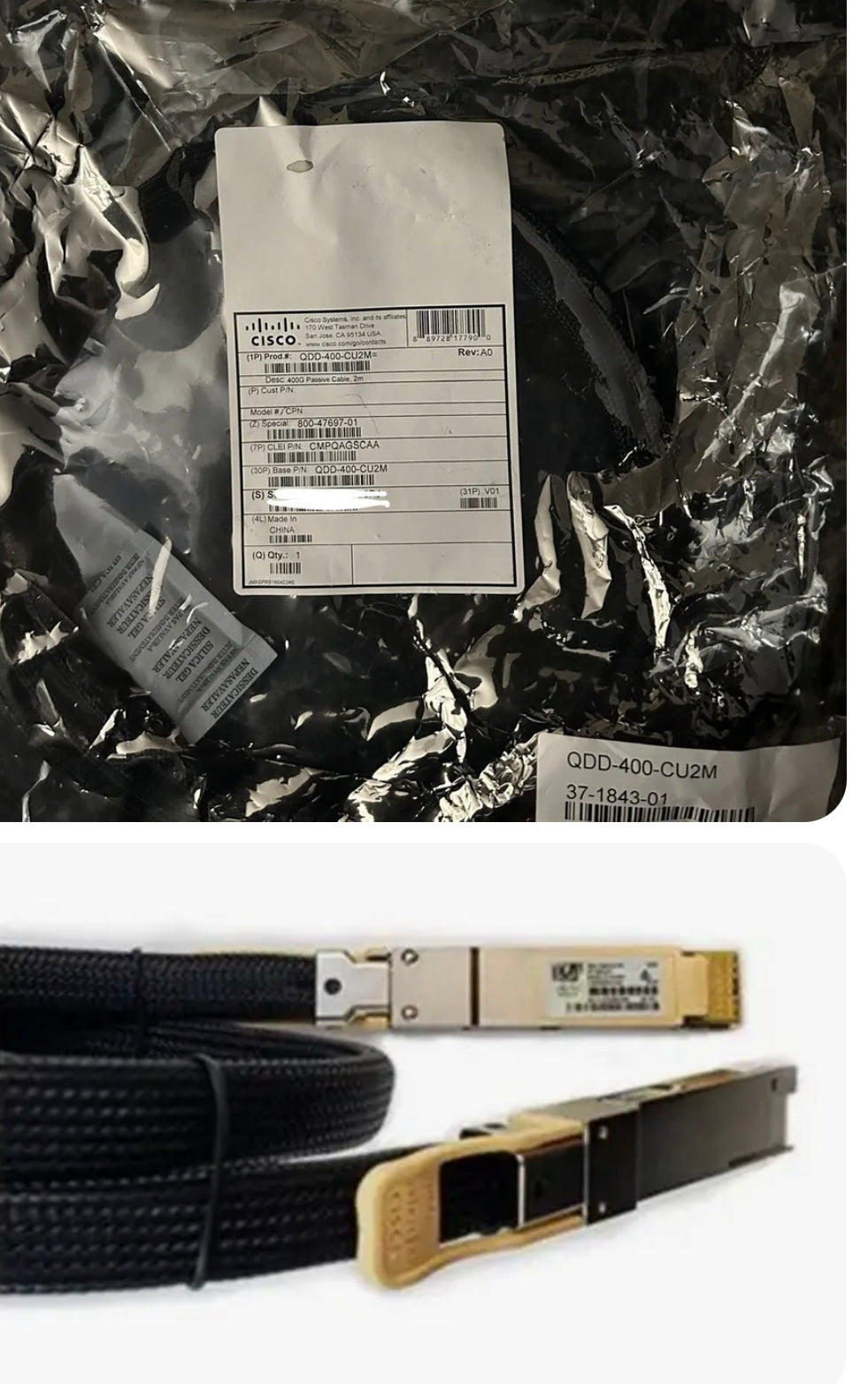 Genuine Cisco QDD-400-CU2M 400G QSFP-DD Passive DAC