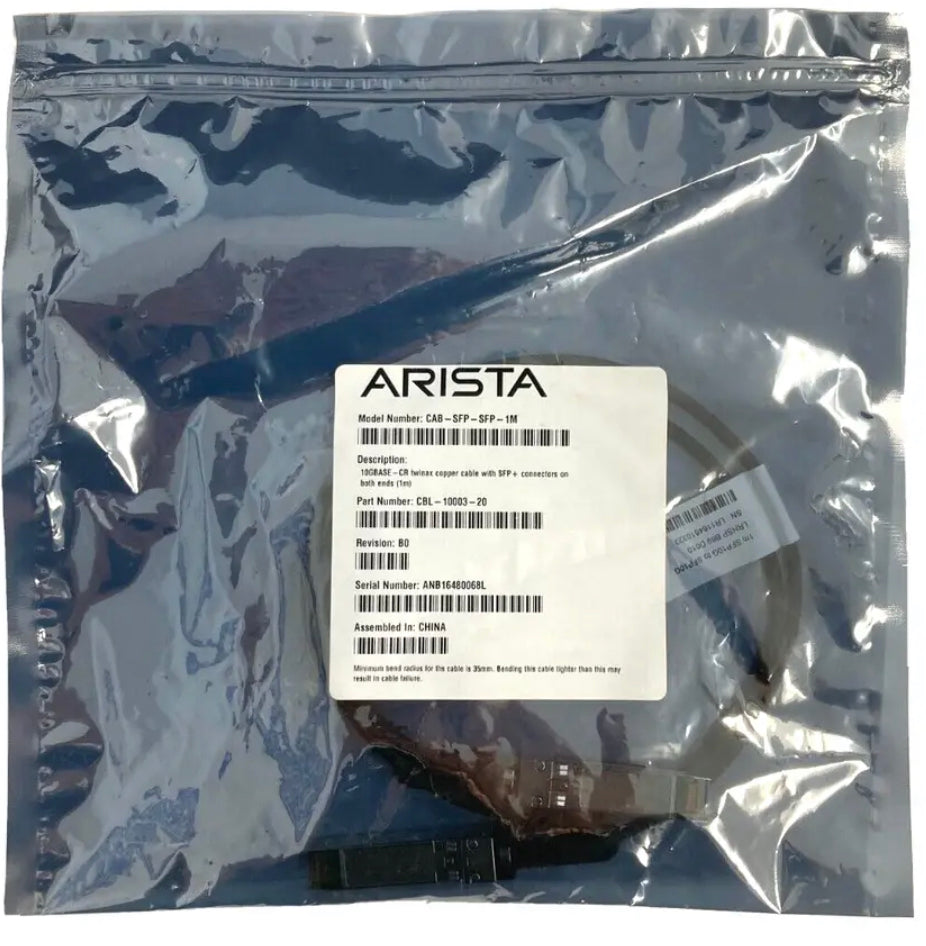 ARISTA CAB-SFP-SFP-1M 10GBASE-CR TWINAX COPPER CABLE CBL-10003-20