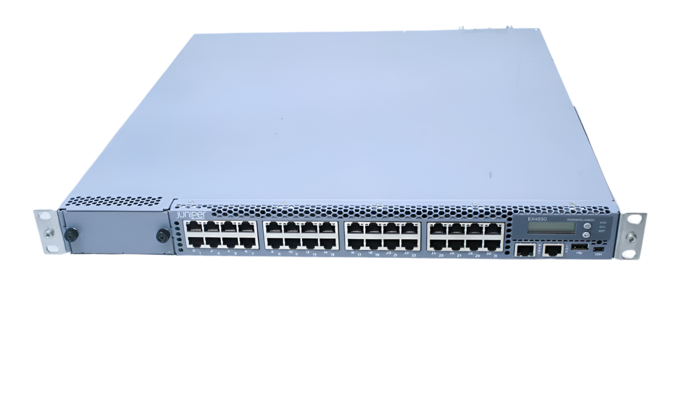 Juniper EX4550-32F-AFI 32-Port 1/10GbE SFP+ & 2 x JPSU-650W-AC-AFI Back To Front