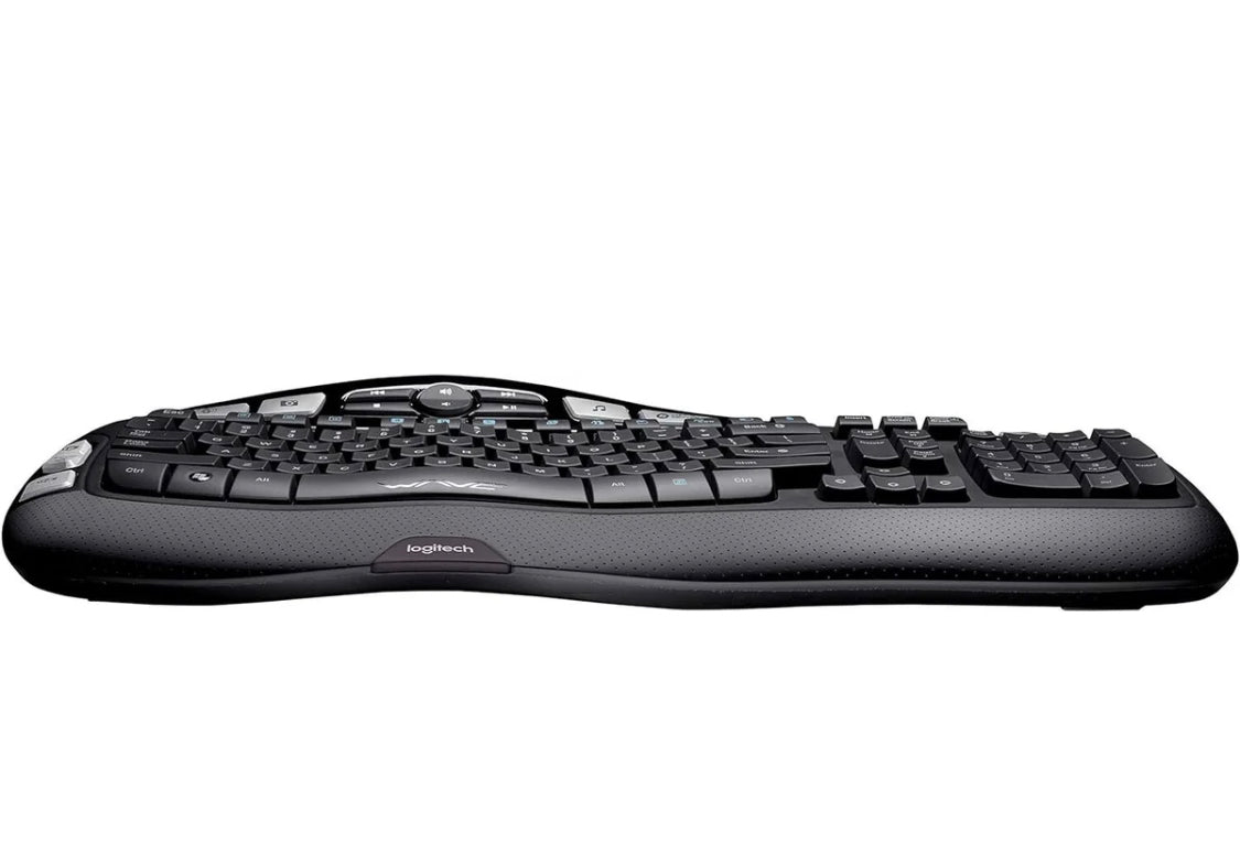 Logitech K350 Ergonomic Full-size Wireless Keyboard, 2.4Ghz, USB Receiver, Black