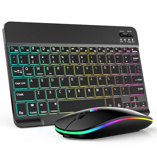 RGB Backlit Wireless Keyboard and Mouse Set For PC iOS Android Laptop Tablet