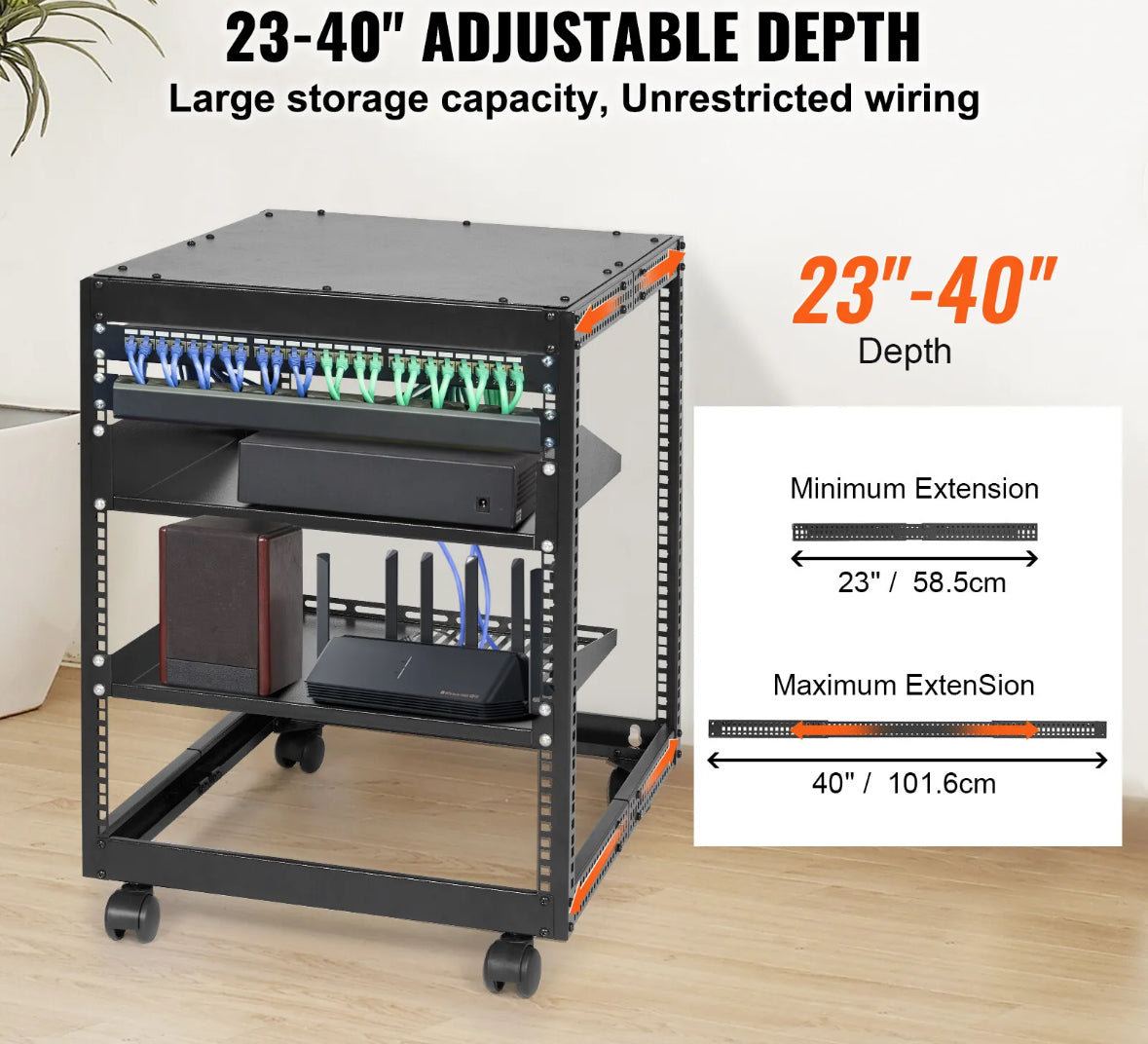 12U 4 Post Open Frame Server Rack Network Enclosure 15''-40'' Adjustable