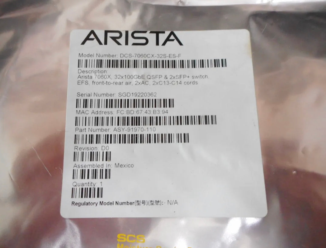 NEW ARISTA DCS-7060CX-32S-ES-F  STATIC BAG SEALED