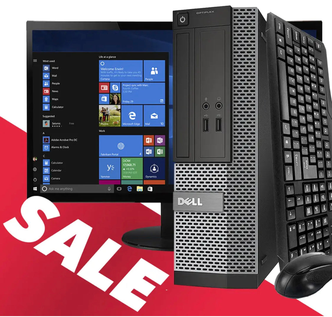 Clearance Dell Desktop Computer With 16GB RAM 500GB HD Single 19 inch monitor WiFi Windows 10 Pro PC keyboard and Mouse.