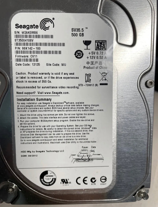 Seagate 500GB ST3500410SV SV35.5 CV11  SLIM 3.5” SATA Hard Drive HDD