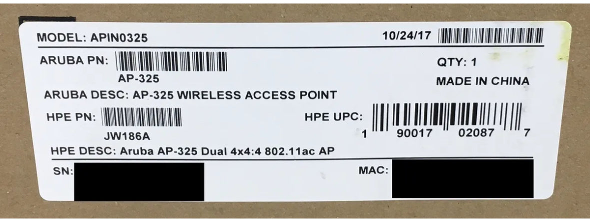 NEW/Open Box Aruba Networks APIN0325 AP-325 Wireless Access Point JW186A