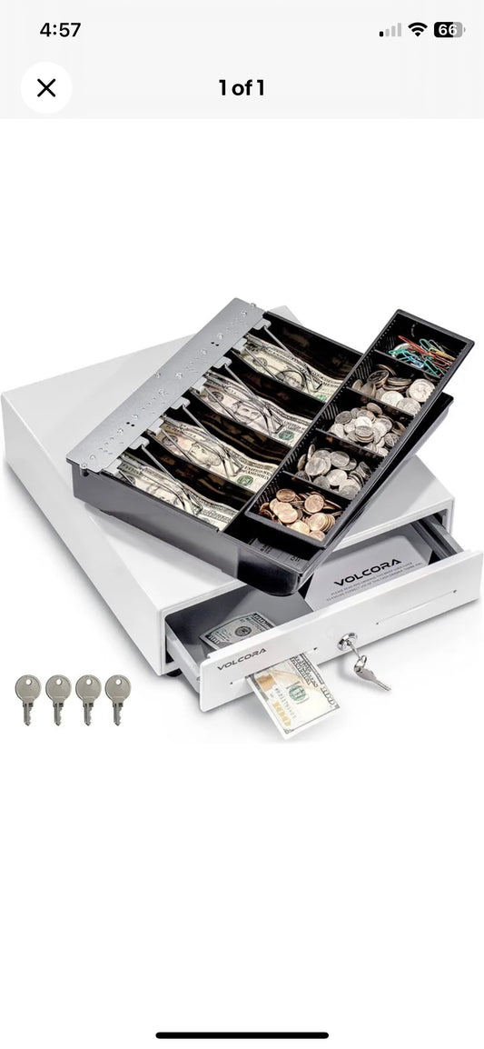 Square Cash Drawer 13" Cash Register POS System 3 Unlocking Ways RJ11 (White)