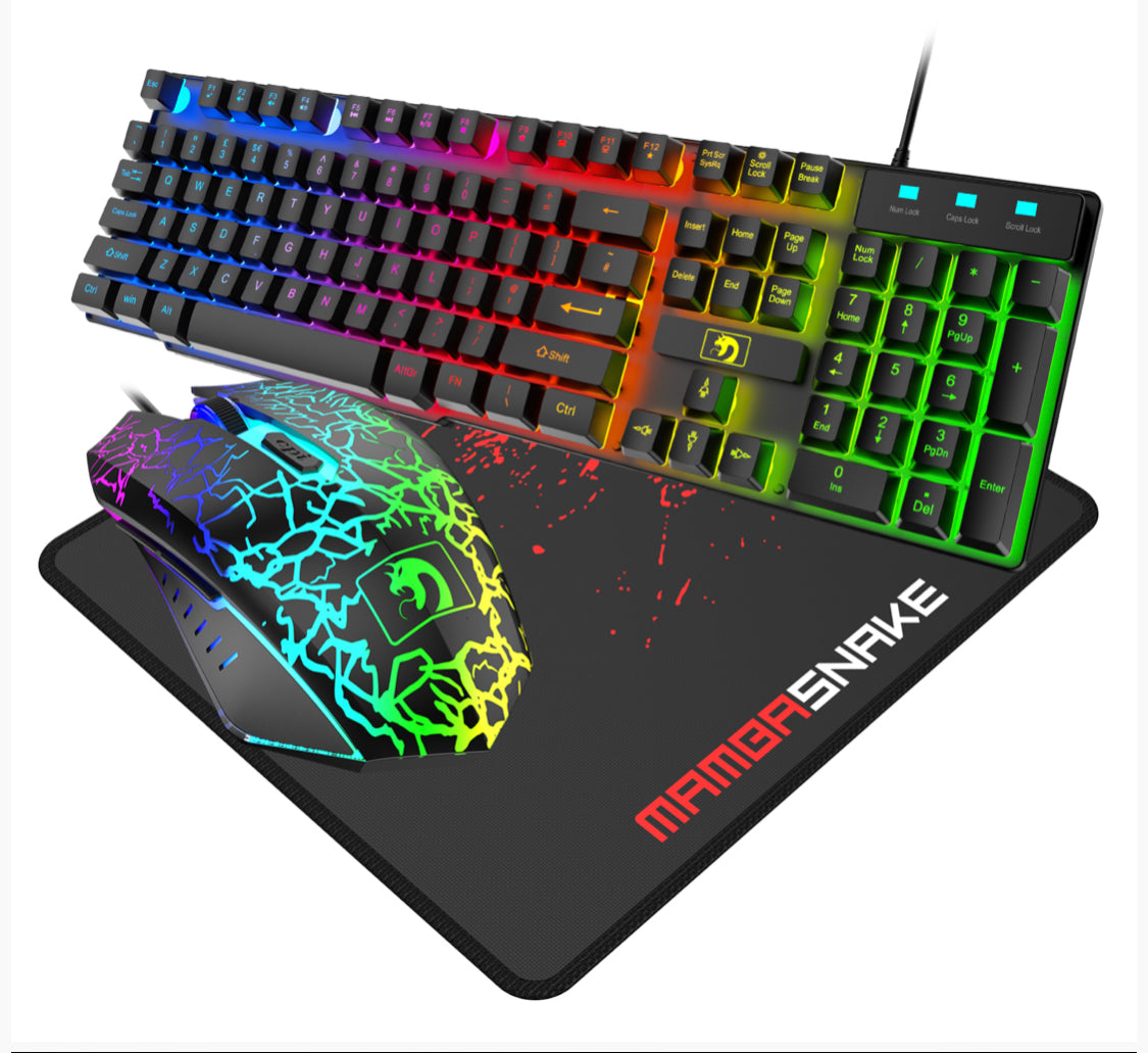 Wired Gaming Keyboard, Headset and Mouse / Pad RGB LED Rainbow Backlit for Computer Desktop