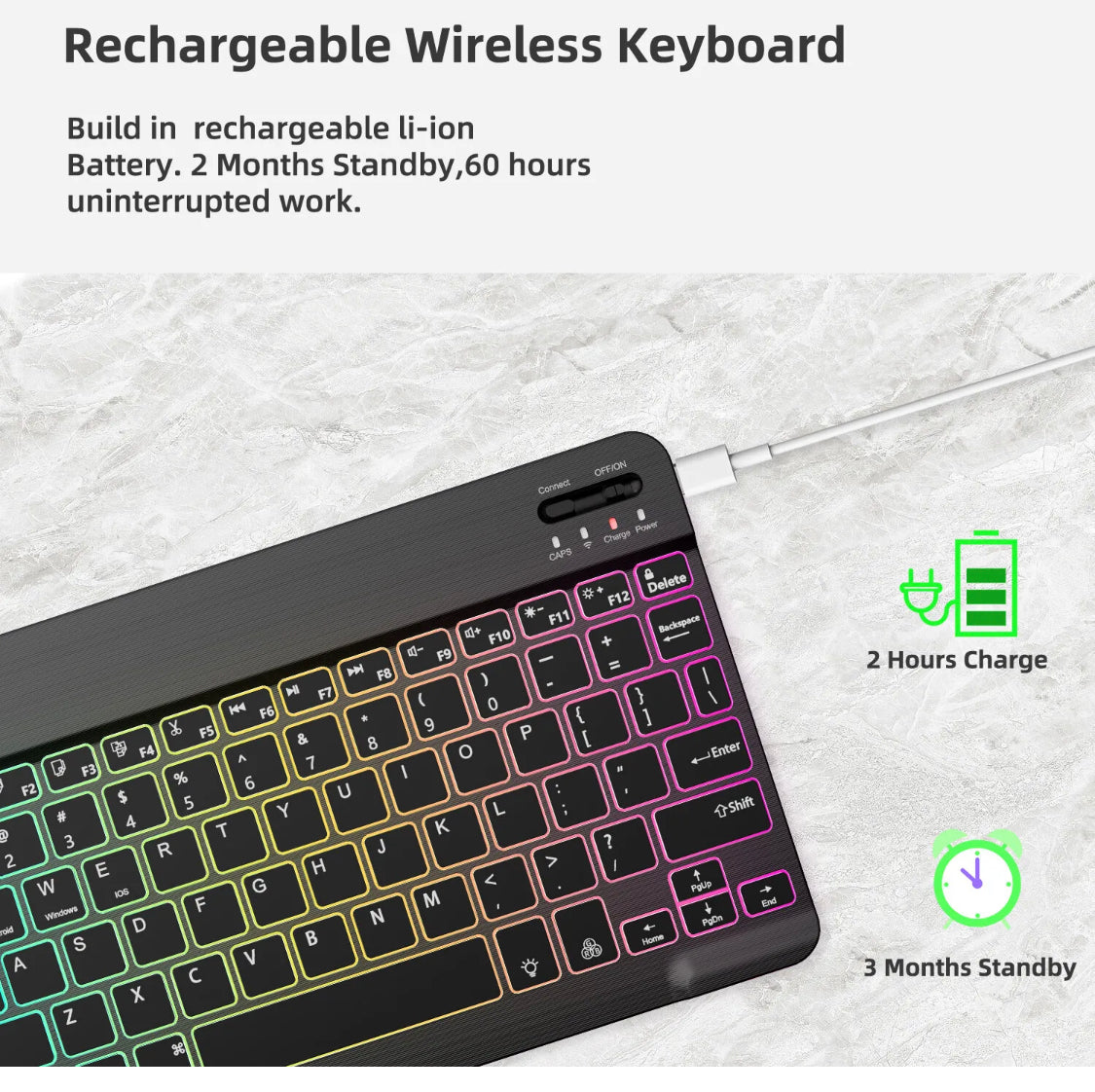 RGB Backlit Wireless Keyboard and Mouse Set For PC iOS Android Laptop Tablet