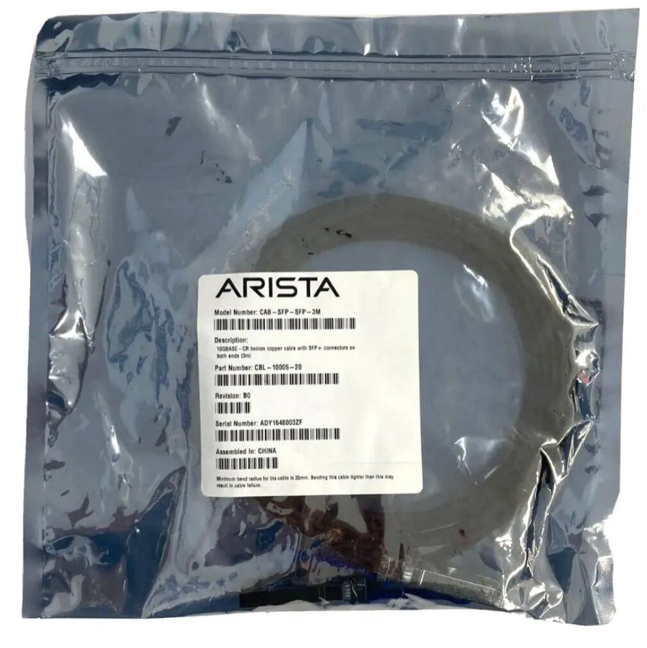 ARISTA CAB-SFP-SFP-3M 10GBASE-CR TWINAX COPPER CABLE CBL-10005-20