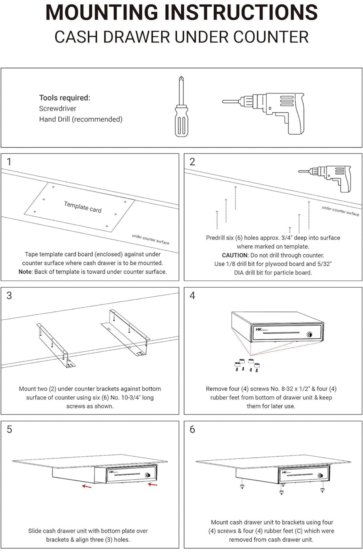 Cash Drawer Under Counter Mounting Brackets For 13” Inch Cash Drawer