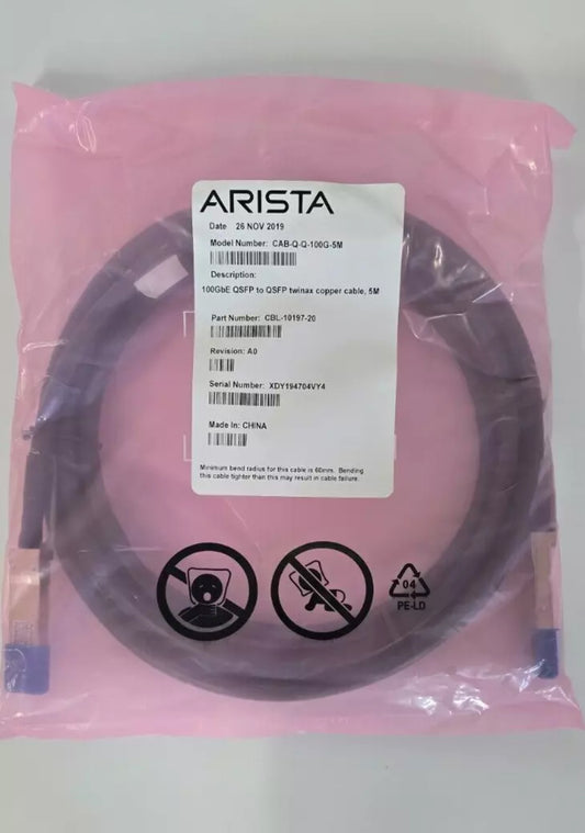 NEW Arista CAB-Q-Q-100G-5M 100GBASE-CR4 QSFP to QSFP Twinax Copper Cable 5M