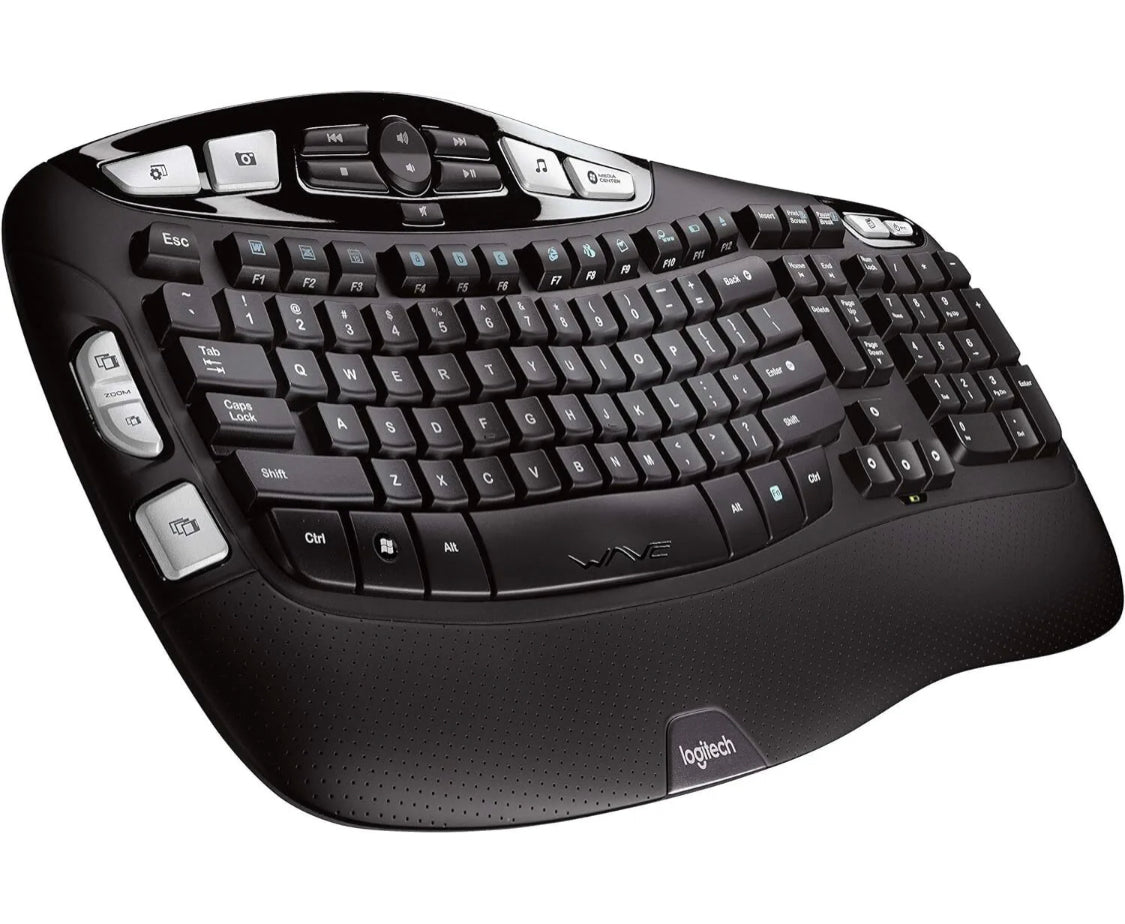 Logitech K350 Ergonomic Full-size Wireless Keyboard, 2.4Ghz, USB Receiver, Black