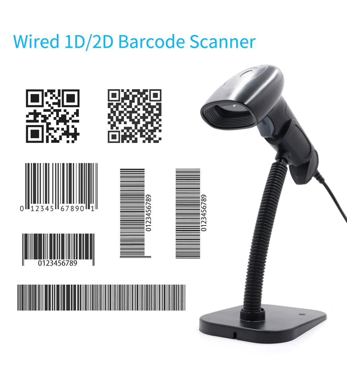 Handheld USB 1D 2D QR Barcode Scanner Wired Bar Code Reader with Stand P3V6