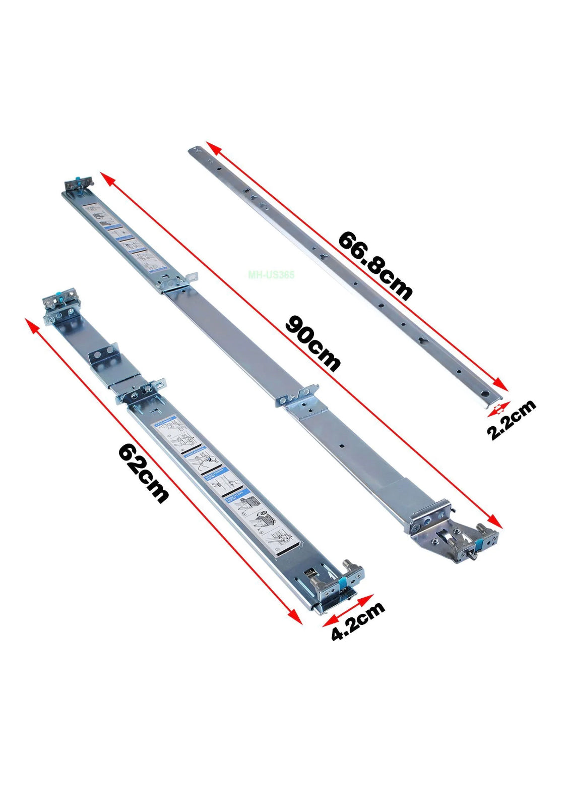 2U Static Rails for Dell R510 R520 R530 R540 R720 R730 R740 R820R6525R7525